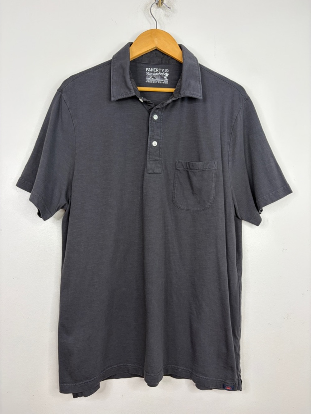 Faherty Sun Washed Polo Shirt Mens XL Dark Gray Organic Cotton Short Sleeve